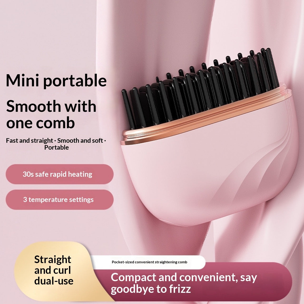 mini wireless hair straightener brush portable fast heating combo for smooth hair anywhere