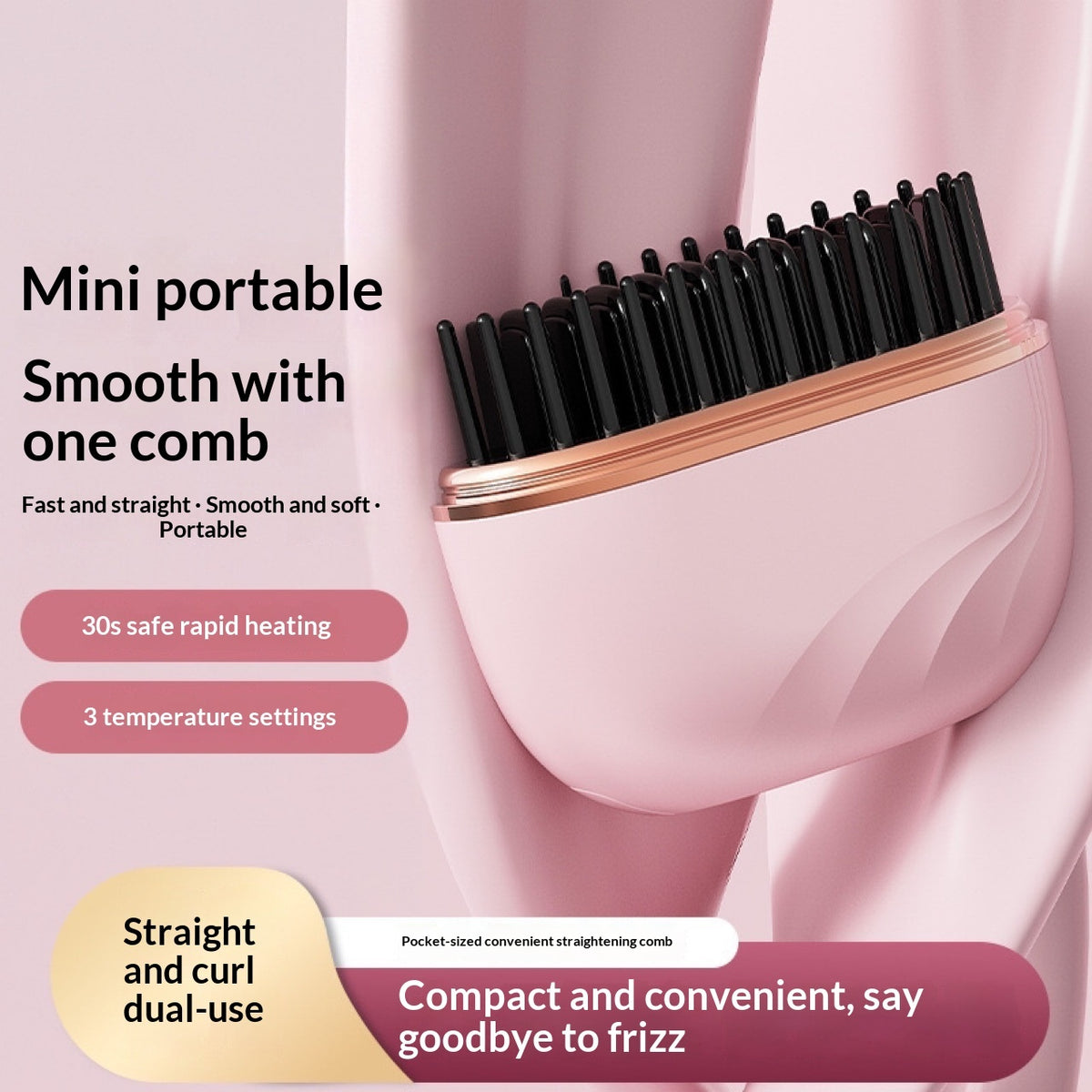 mini wireless hair straightener brush portable fast heating combo for smooth hair anywhere